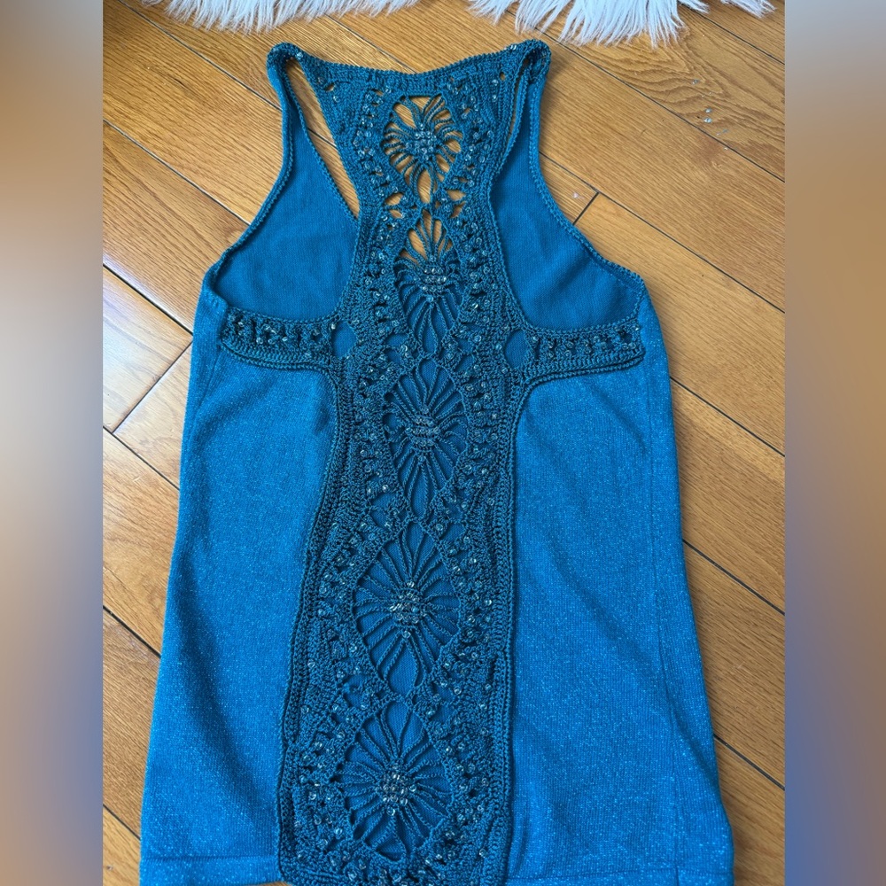 Teal Crochet Detail Tank Top